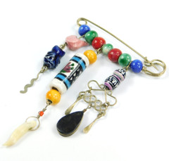 Vintage Mexico? Tonala Style Clay Pottery Beaded Dangle Pin Animals 3.25″ Long