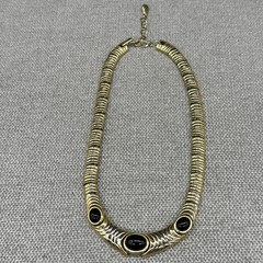 Vintage Necklace Chunky Gold Tone Black Acrylic Disk Adjustable Length Y2K Retro