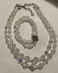 Gorgeous Vtg Set La Roco Crystal Cut Bead 2 Strand Necklace & Bracelet Signed