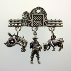Sterling Silver FARM PIN Tractor FARMER Cow PIG Brown County Silver BARN Brooch