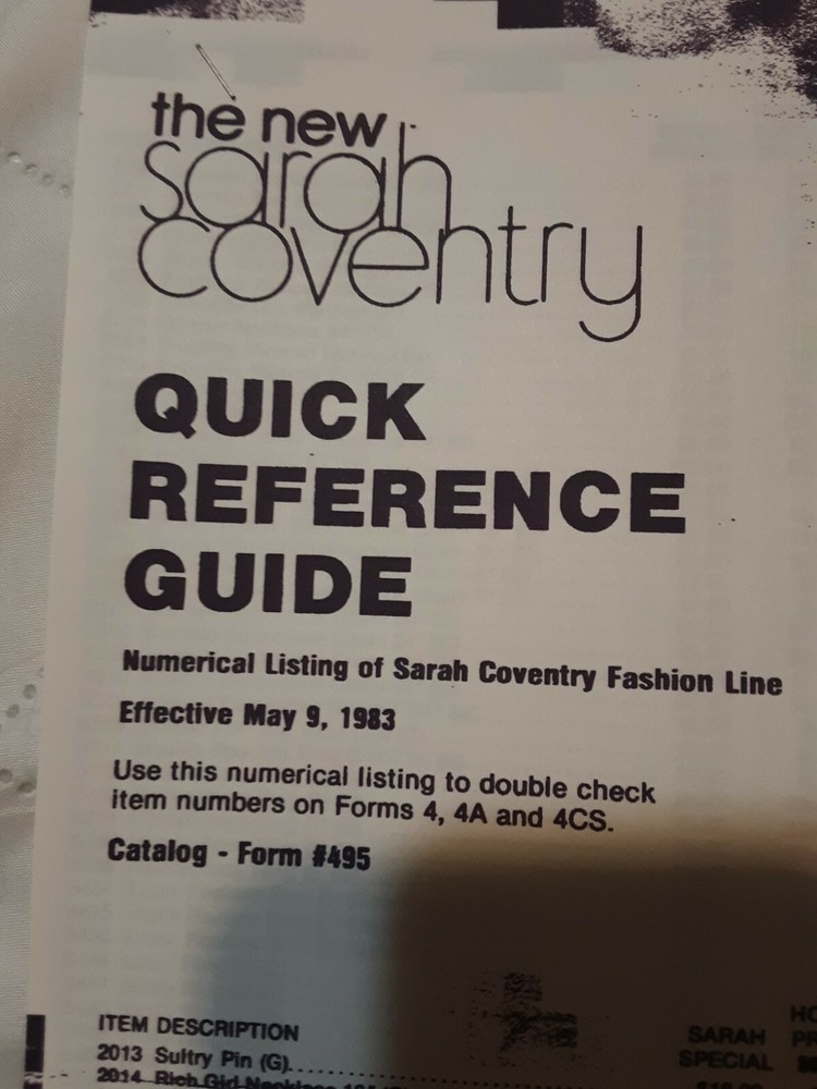 PRINTED COPY OF A 1983 “QUICK REFERENCE GUIDES ” SARAH BOOK BOOK. 4 PAGES