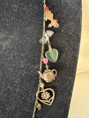 Vintage Signed Glassworks Studio Multi Charm Love Luck Fun Heart 30″ Necklace