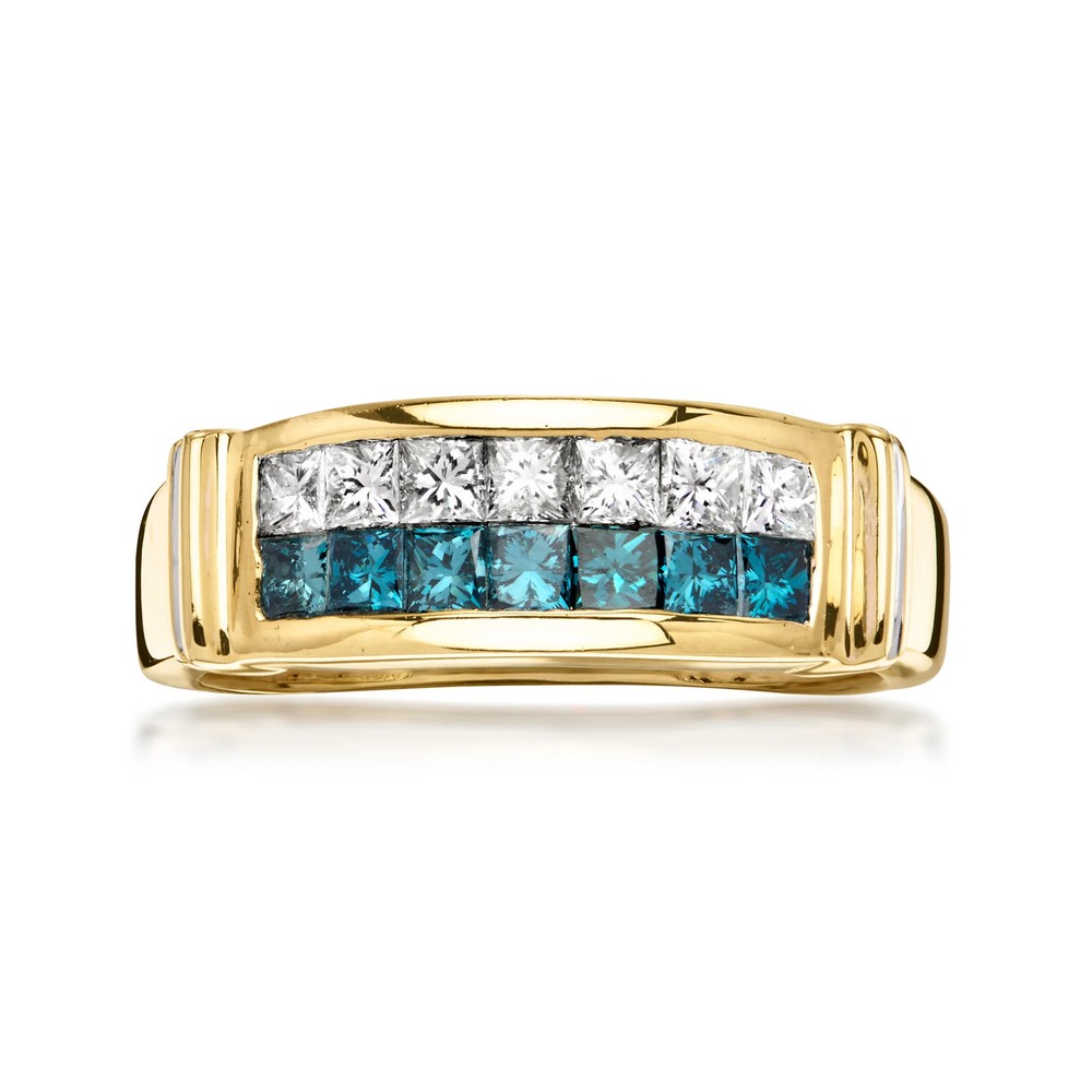 Vintage 1.00 ct. t.w. White and Blue Diamond Ring in 14kt Yellow Gold. Size 7