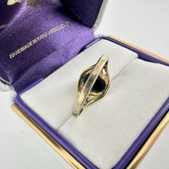 Antique Old VTG 14k GE Uncas Signed Ring Black Cab Sz5.5 Filigree Estate Read