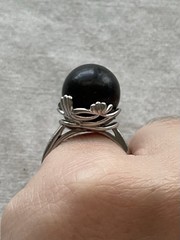 Vintage 925 Sterling Silver Black Pearl Ring Size 5.25 Estate Jewelry