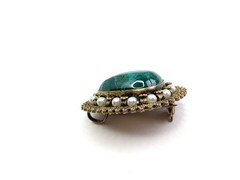 Rare Vtg Handmade Israel Sterling Silver Pearls Green Chrysocolla Brooch Pendant