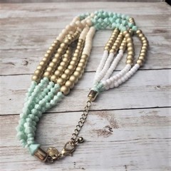 Vintage Necklace Gold Tone, Cream, Light Turquoise Statement Necklace
