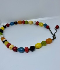 Vintage 70s Colorful Green Red Blue Black Yellow Beaded White Multi Aprox. 16”