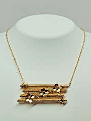 UNIQUE & Pretty 14k Textured & Floral 4 Bar Simulated Gem Pendant 17.5″ Necklace