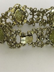 Vintage Selro Selini Style Green Stone Chip & Faux Pearl Panel Link Bracelet