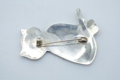 Vintage Mexico Silver Abalone Inlay Cat Brooch Modernist Pin