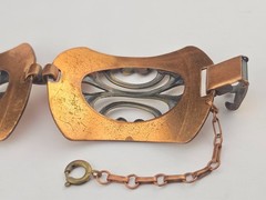 Unsigned Renoir Chunky Copper Brass Filigree Scroll Panel Bracelet Clip Earrings