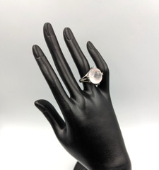 Sterling Silver 925 Checkerboard Cut Pink Chalcedony Clear Topaz Ring Sz 6
