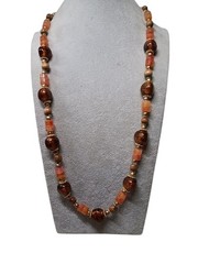 32″ Necklace Bohemian Gold Metallic Flecks Acrylic and Glass Beaded