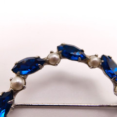Vintage B. David Wreath Brooch Silver Tone Faux Pearl Blue Rhinestone Signed MCM