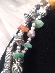 Vintage Silver Stone Necklace Beaded 3 Strand 18 inches