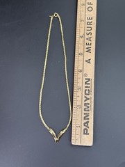 Vtg Monet Necklace V Shape Chevron Pendant Round Cobra Link Chain Gold Tone