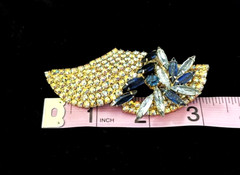 VTG 1950s Gold Tn Multi-Blue NAVETTE & AB Rhinestone SWAG SWOOP Pin Brooch 3.25″