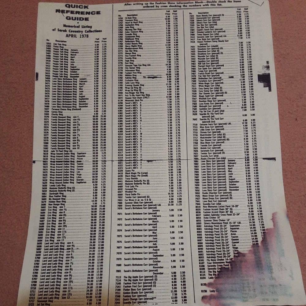 PRINTED COPY OF A April 1978 “QUICK REFERENCE GUIDES ” SARAH BOOK 2 PAGES