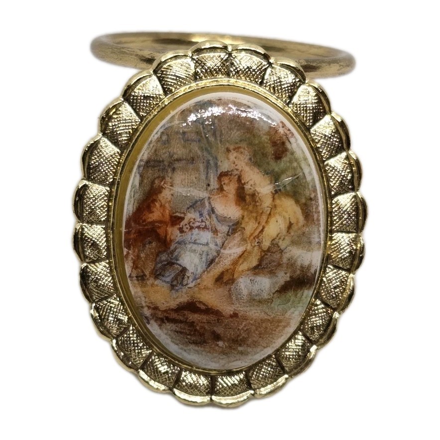 Vintage Gold Tone West Germany Victorian Cameo Scarf Clip/Ring Brooch Marked