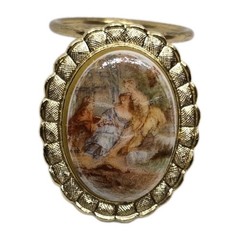 Vintage Gold Tone West Germany Victorian Cameo Scarf Clip/Ring Brooch Marked