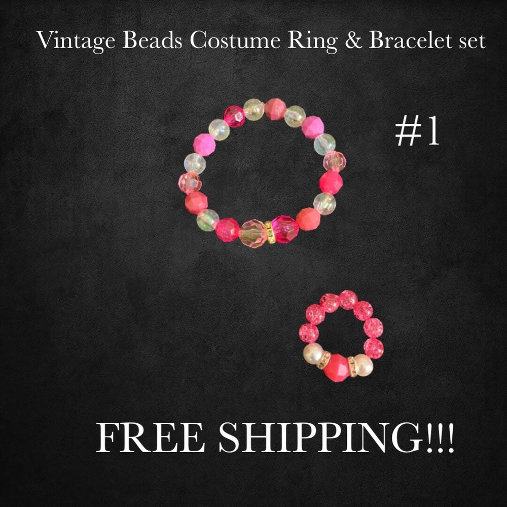 Handcrafted Vintage Beads Costume Ring & Bracelet set ..One size fits all..