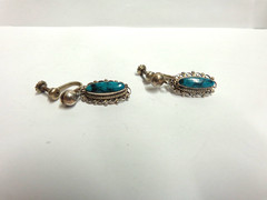 vintage sterling silver turquoise earrings screw on type sz 1.25 in lg wgt 5.3 g