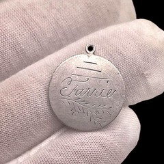 Antique Estate 925 Sterling Etched Engraved 1892 ~ Farrie Charm Pendant, .75″