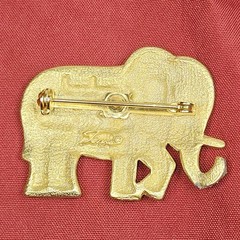 Vintage TONA Signed ELEPHANT BROOCH Gold Toned Metal – Black & Clear Rhinestones