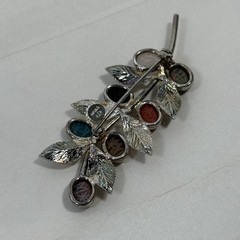 VTG Egyptian Scarab Leaf Brooch Pin Multi Gemstone Sterling Silver Designer JJJ