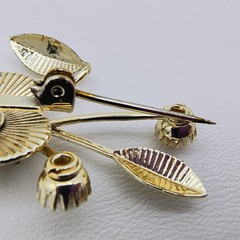 Vintage Floral Spray Brooch Gold Tone Faux Pearl Cottagecore Garden Party Flower