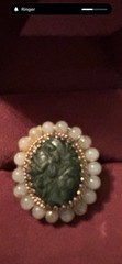 JANUARY SPECIAL – Vintage Carved Jade & Pearl 14K Yellow Gold Ring