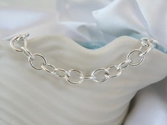 Italian Sterling Silver 925 Rolo Link Charm Chain Bracelet 7.5″
