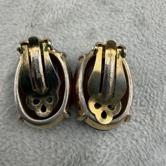 Vintage Schiaparelli Clip On Earrings Gold Tone Brown Glass
