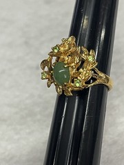 Vintage 18KT. H.G.E. Faux Jade Uranium Glow Stones Gold Plated Ring 7.75
