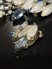 Juliana Delizza & Elster Blue Rhinestone and Glass Clip on Earrings and Brooch