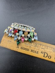 Vintage signed B. David Crown Brooch Multicolor Pear Cut