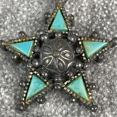 Vintage Imitation Jade Accented Star Shaped Pendant On Black Knotted Cord