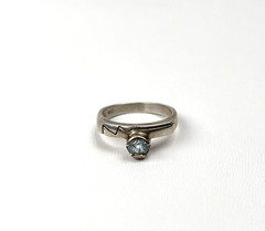 Vintage 925 N-D Sterling Silver Add On Ring w/ Round Light Blue Stone Size 8.75