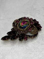 VTG Juliana D&E Heliotrope Watermelon Demi Parure Brooch Clip Earrings