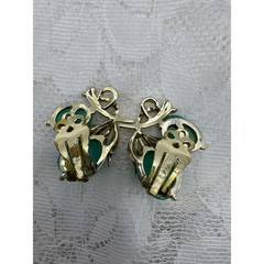 Vintage Green Teal Lisner Moonglow Thermoset Lucite Cabochon Leaf Clip Earrings