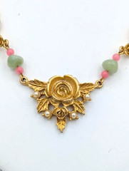 Vintage Floral Necklace Rose Centerpiece Agate Rose Quartz 16 Inch