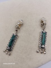 Vintage Sterling Silver Eilat Stone Earrings Drop Dangle Clipon Made In Israel