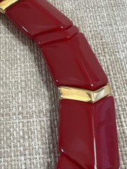Vintage Red Acrylic Lucite Plastic Choker Collar Red Chevron Gold Necklace Fold