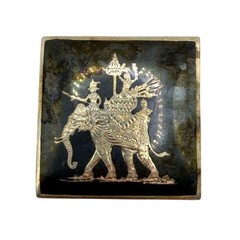 1930s Siam Sterling Elephant Brooch Niello 1 5/8″ Vintage C-Clasp Silver 14.5 gr
