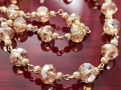 Signed 2028 NWT Faceted Crystal Beaded Necklace Champagne Gold Tone 16″-19″ Inch