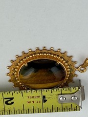 Oval Tigers Eye Gemstone Set in Gold-Tone Brass Frame 1.75″ Heavy Mothers Day