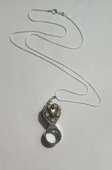 Antique Silver Gold Tone Floral Heart Magnifying Loupe Pendant Necklace 20 x