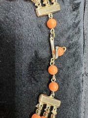 Vintage Multi Strand Orange White Swirl Beaded Necklace Made In Japan Glows