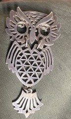 Large Sterling Silver Owl Pendant Sacred Geometry Design 3” 23g